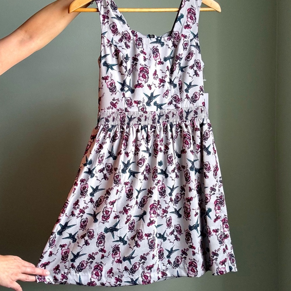 Floral & Bird Print Sleeveless Dress-New!